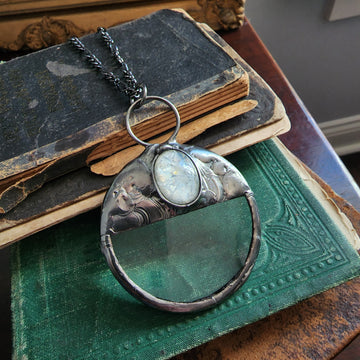 Magnifying Glass Necklace, White Opal Glass