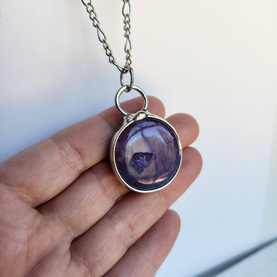 Purple Agate Druzy Round Necklace - SOLD