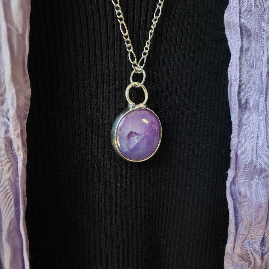 Purple Agate Druzy Round Necklace - SOLD