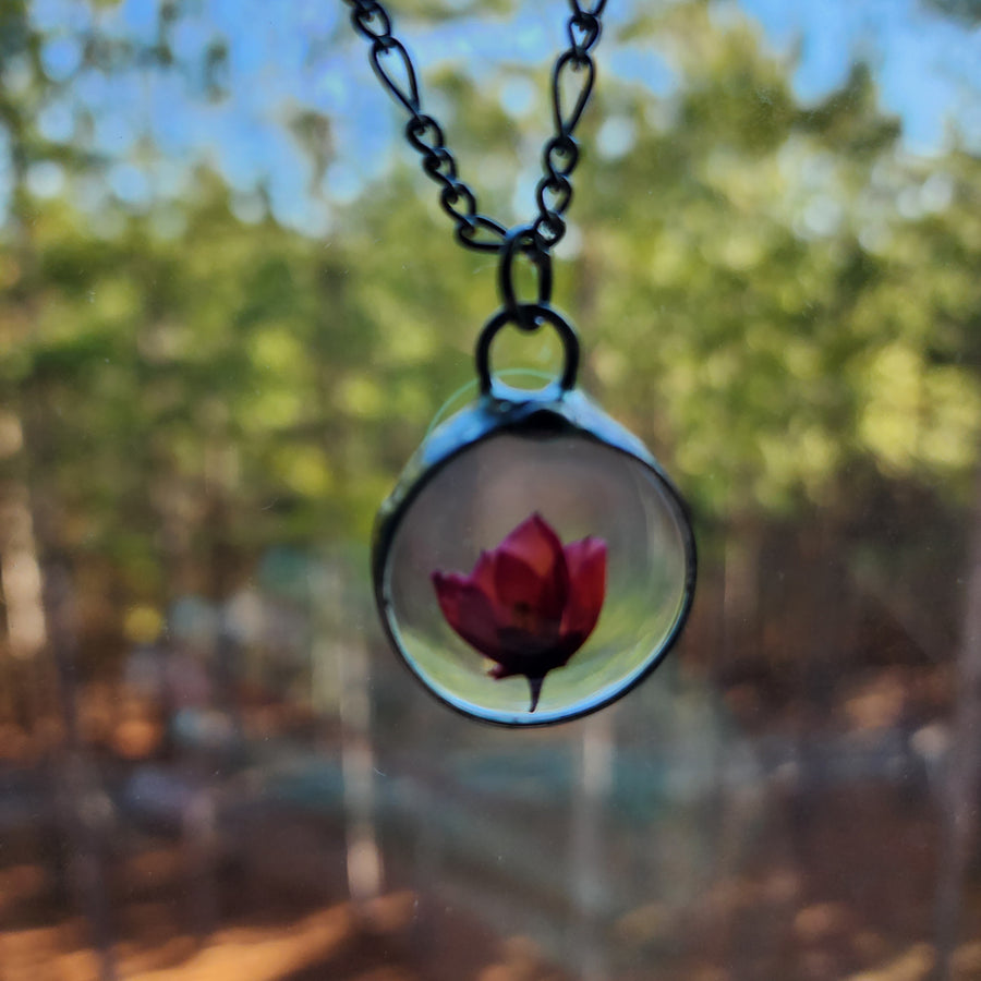 Pressed Flower Necklace, Tulip Inspired, Real Heather One of a Kind - SOLD