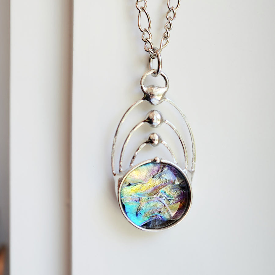 Stunning Glass Pendant, Multicolored Fused Glass Jewelry