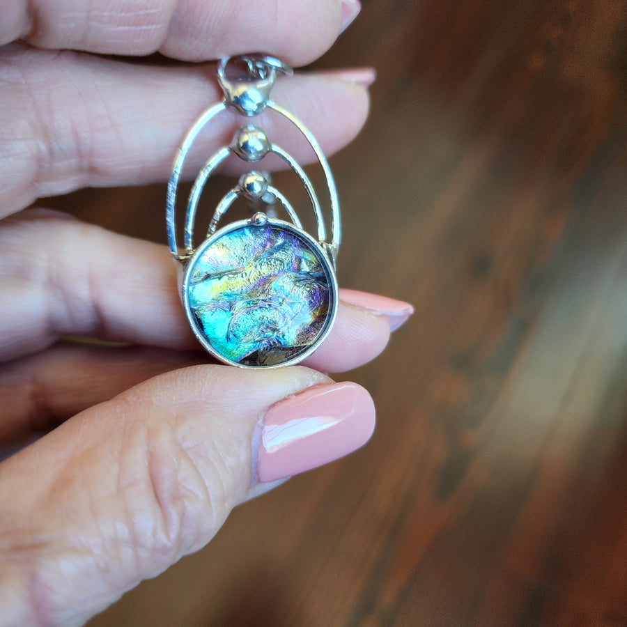 Stunning Glass Pendant, Multicolored Fused Glass Jewelry