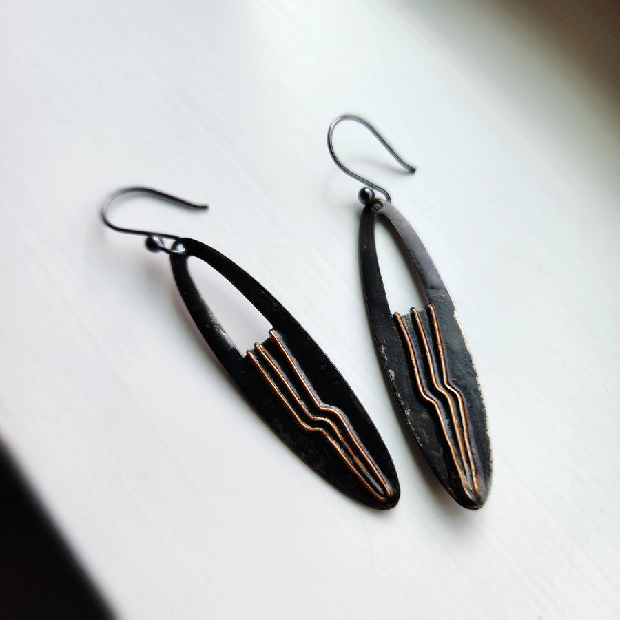 Mixed Metal Oval Earrings, Handmade Jewelry