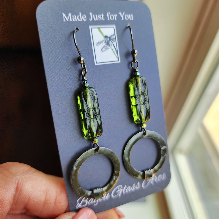 Handmade Boho Green Beaded Earrings