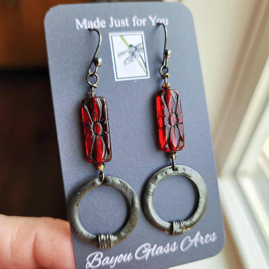 Handmade Boho Red Beaded Earrings - SOLD