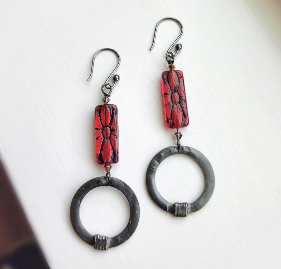 Handmade Boho Red Beaded Earrings - SOLD