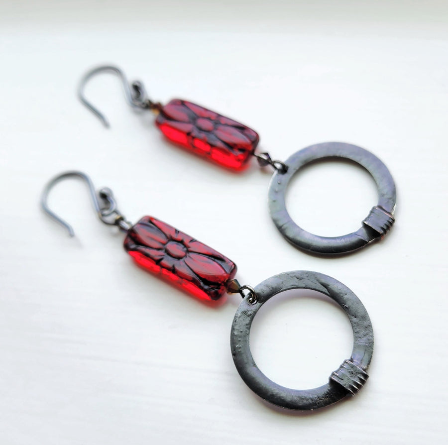 Handmade Boho Red Beaded Earrings - SOLD