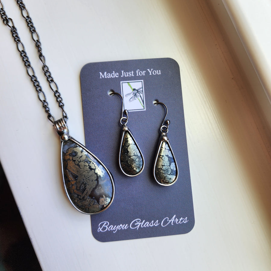 Monochromatic Jewelry Set, Marcasite Pear Earrings and Pendant Necklace - SOLD
