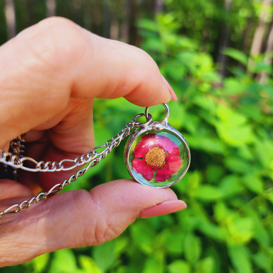 Red Pressed Flower Necklace