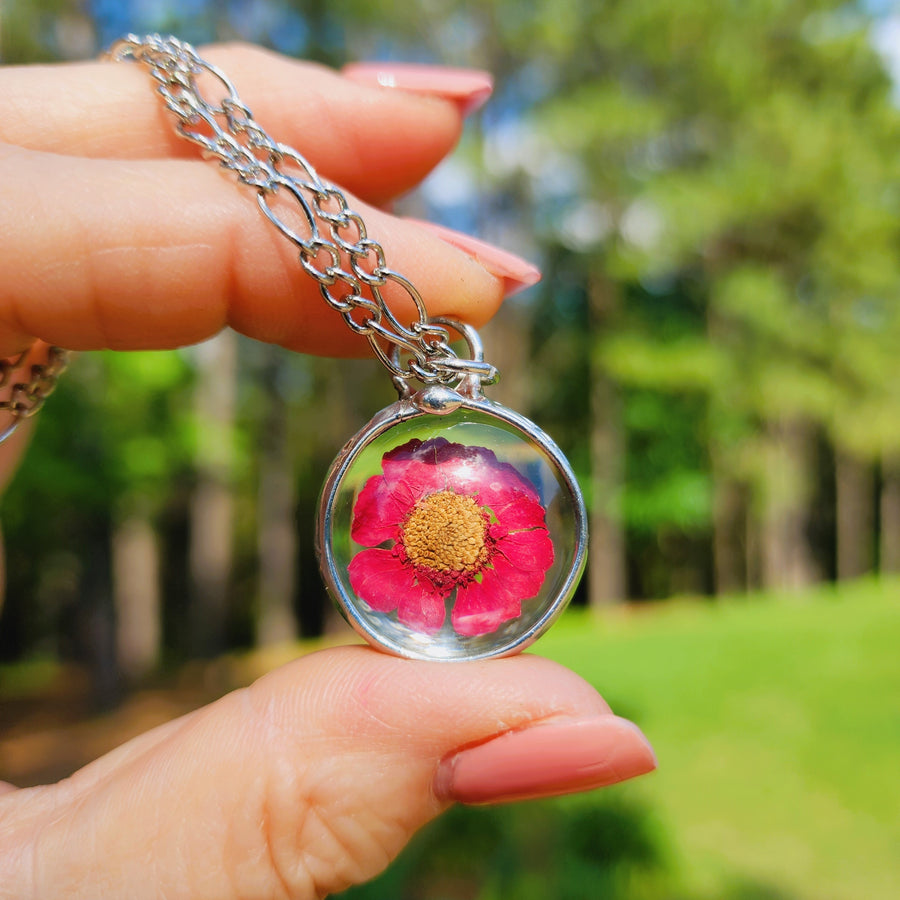 Red Pressed Flower Necklace