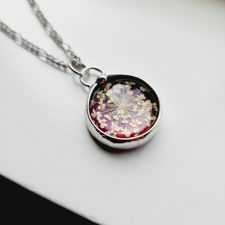 Stained Glass and Queen Anne's Lace Pendant Necklace