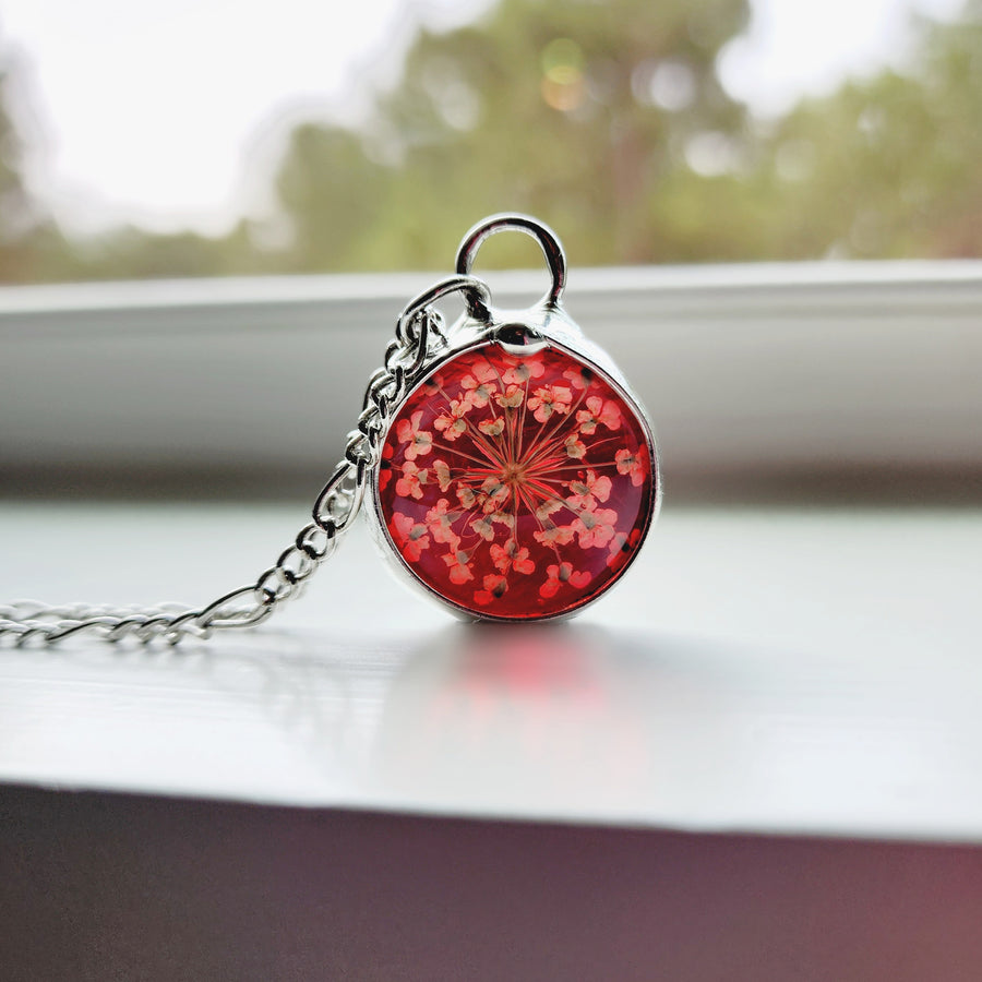 Stained Glass and Queen Anne's Lace Pendant Necklace