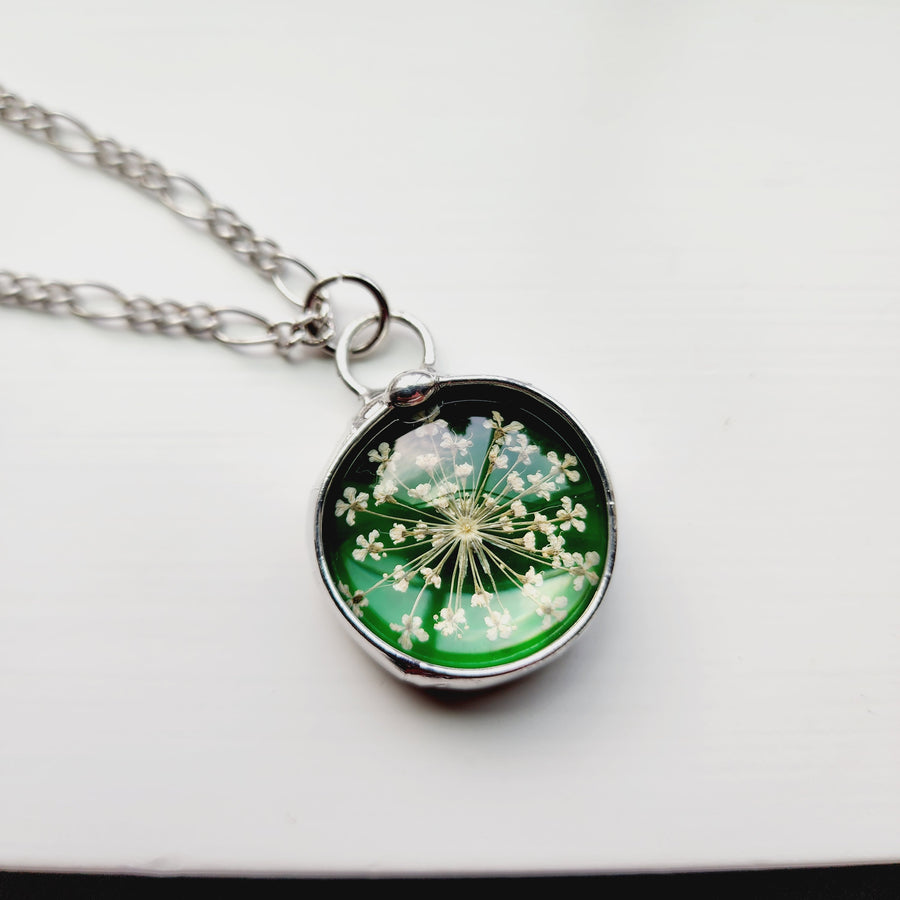 Stained Glass and Queen Anne's Lace Pendant Necklace