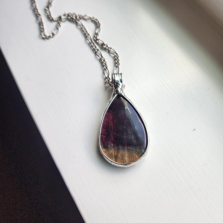 Large Pear Fluorite Pendant Necklace - SOLD