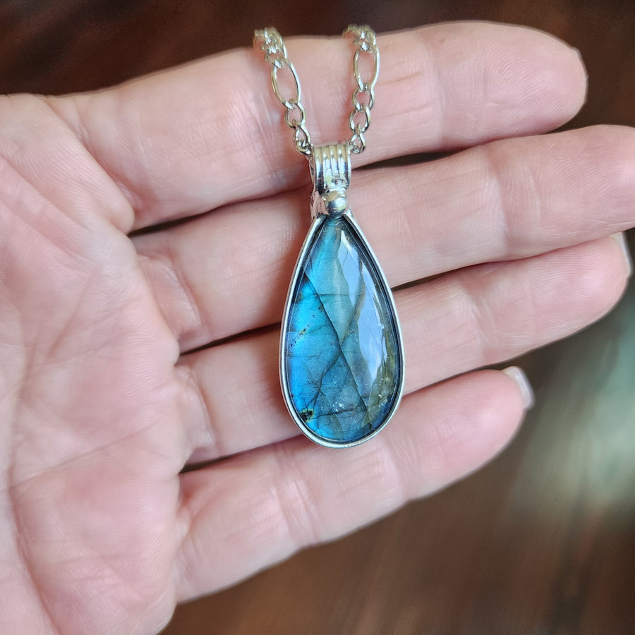 Blue Pear Shaped Labradorite Pendant, Blue Flash - SOLD