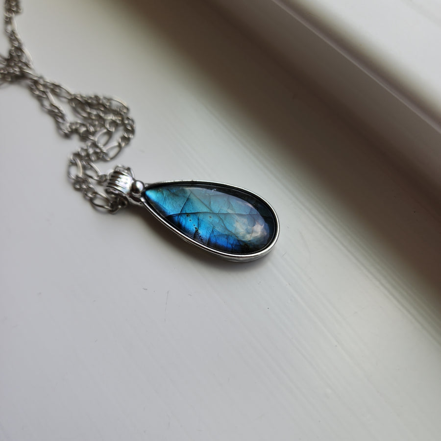 Blue Pear Shaped Labradorite Pendant, Blue Flash - SOLD