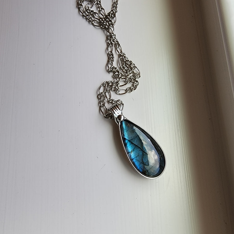 Blue Pear Shaped Labradorite Pendant, Blue Flash - SOLD