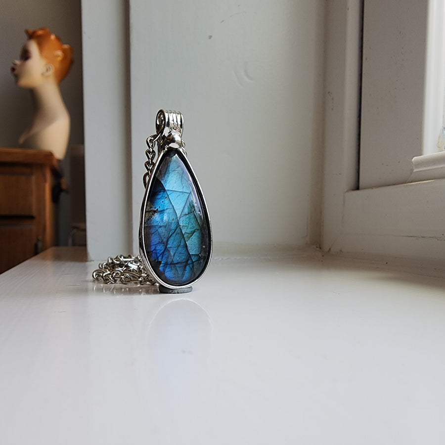 Blue Pear Shaped Labradorite Pendant, Blue Flash - SOLD