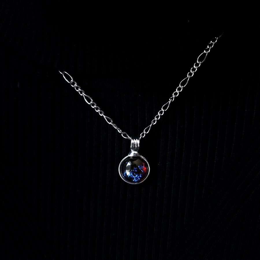 Small Glass Pendant, Blue Galaxy Opal Necklace