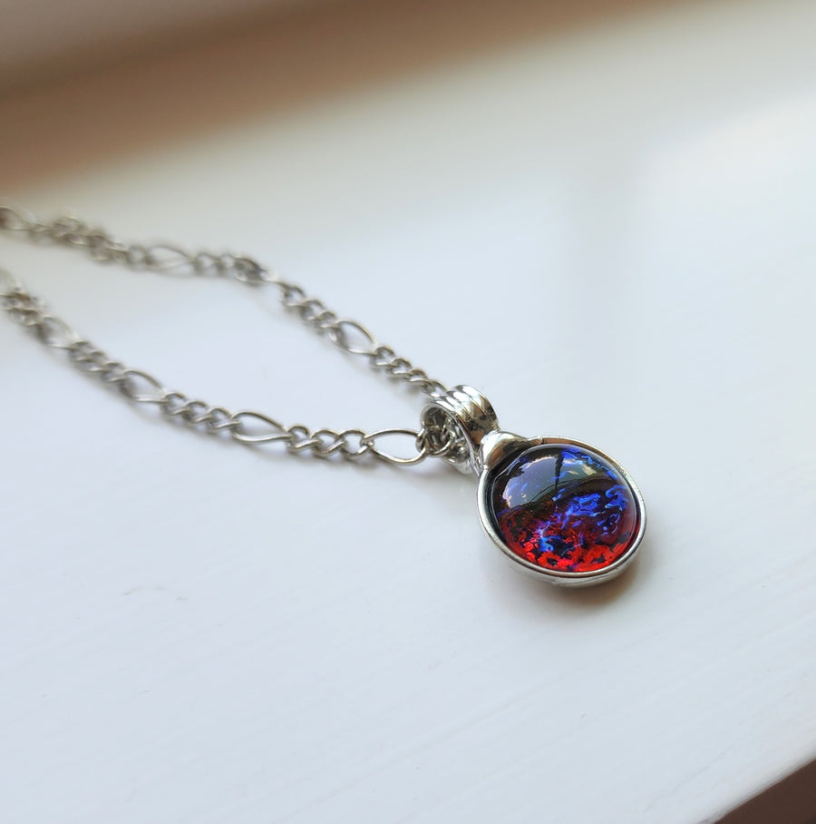 Small Glass Pendant, Blue Galaxy Opal Necklace