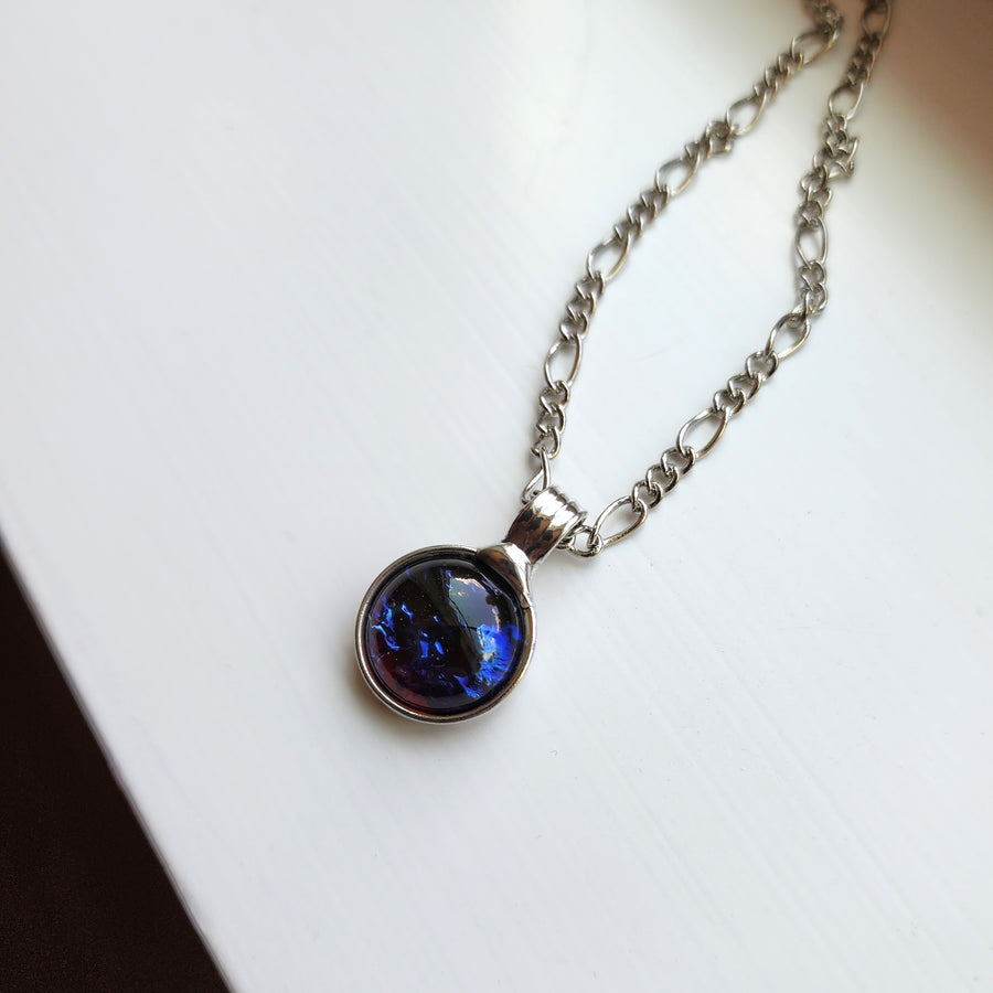 Small Glass Pendant, Blue Galaxy Opal Necklace