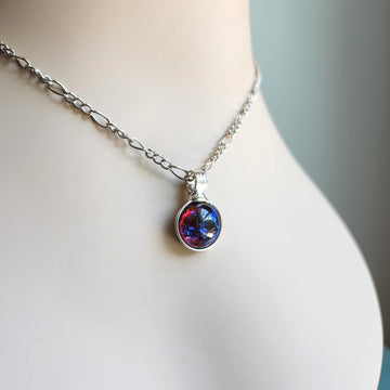 Small Glass Pendant, Blue Galaxy Opal Necklace
