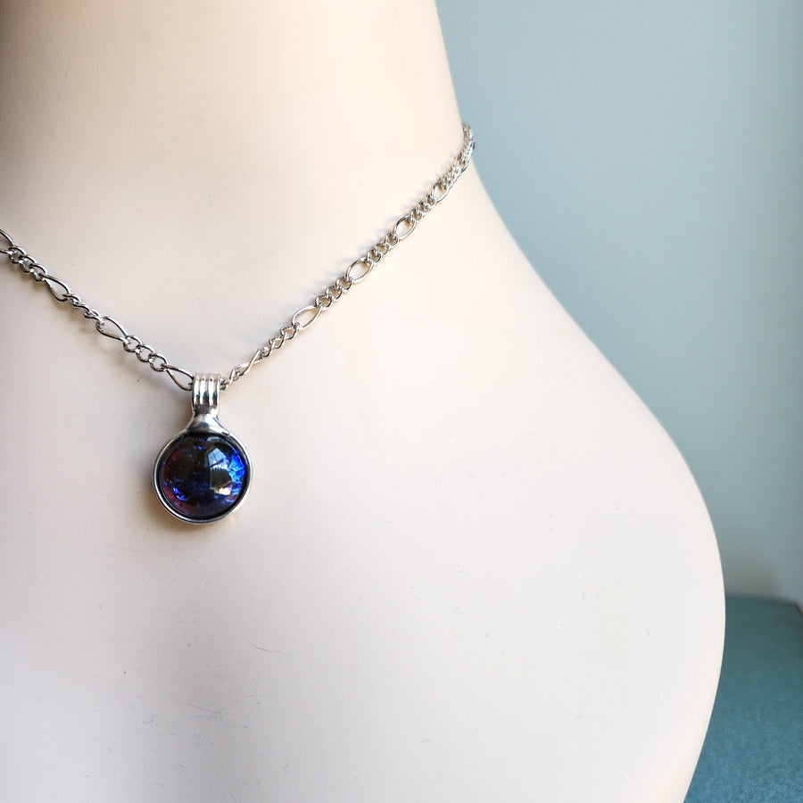 Small Glass Pendant, Blue Galaxy Opal Necklace