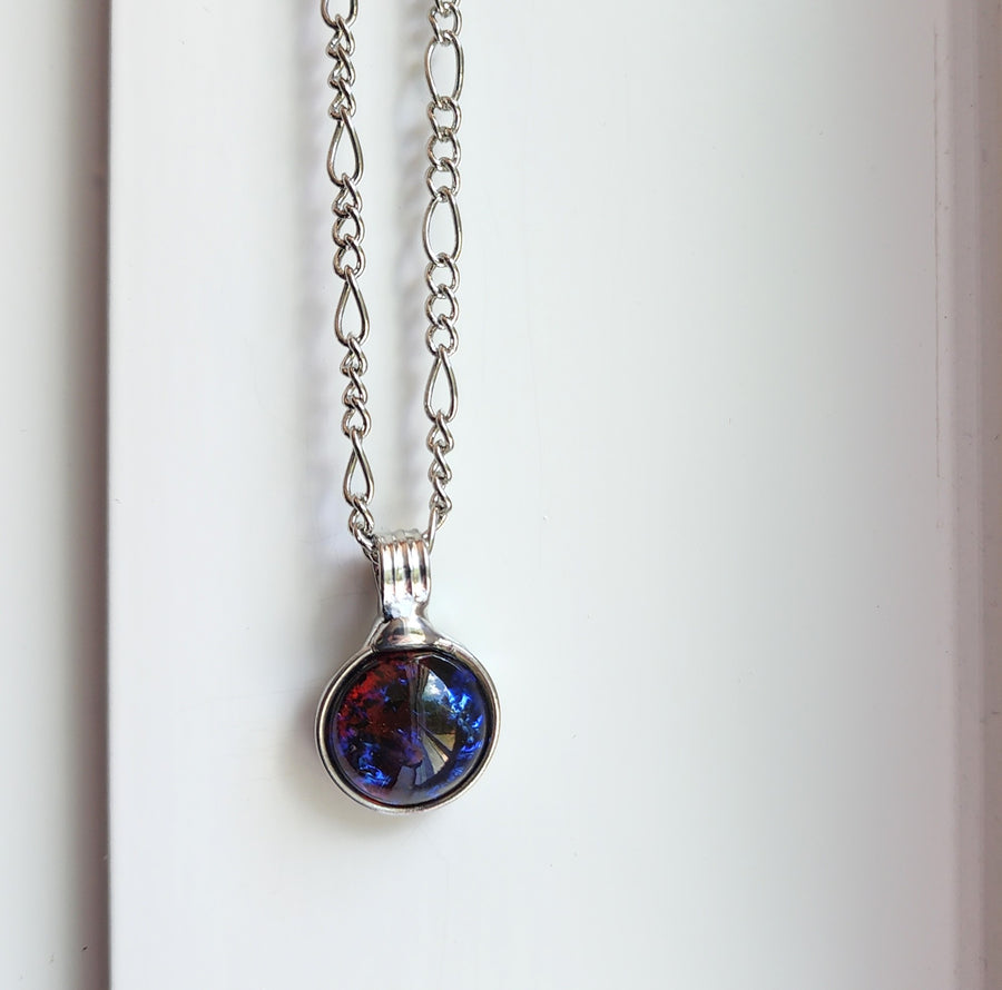 Small Glass Pendant, Blue Galaxy Opal Necklace