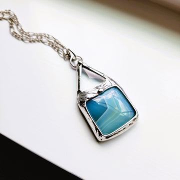 Blue Square Agate with Triangle Bevel