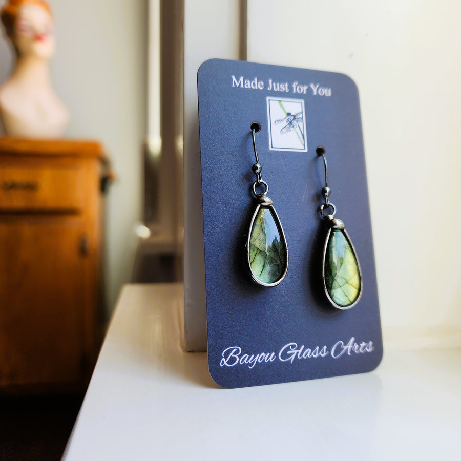 Labradorite Earrings, Green Flash - SOLD