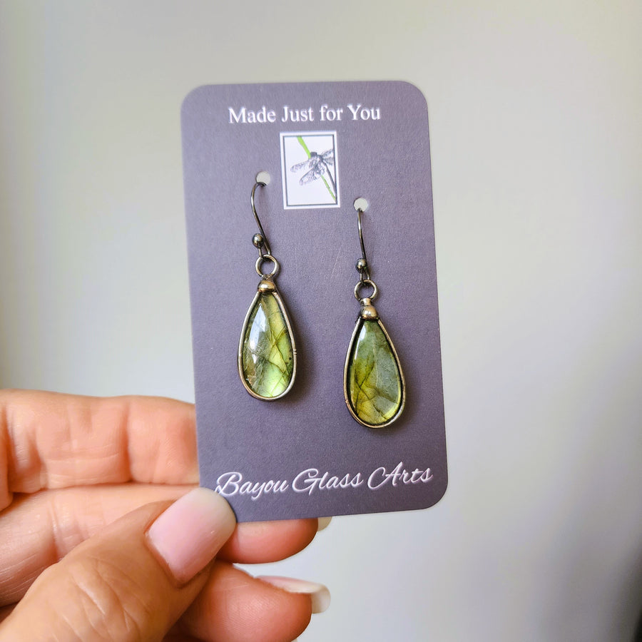 Labradorite Earrings, Green Flash - SOLD