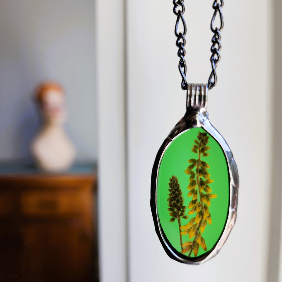 Stained Glass Pendant with Sweet Yellow Clover - SOLD