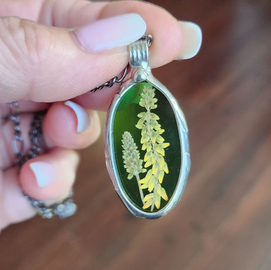 Stained Glass Pendant with Sweet Yellow Clover - SOLD