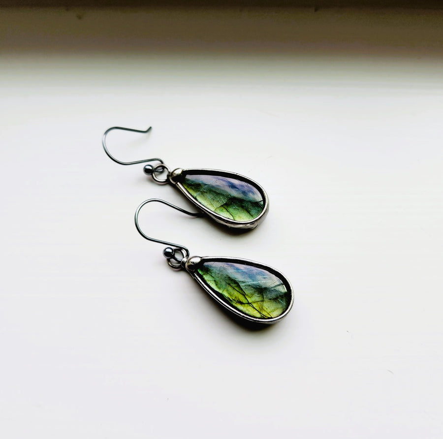 Labradorite Earrings, Green Flash - SOLD