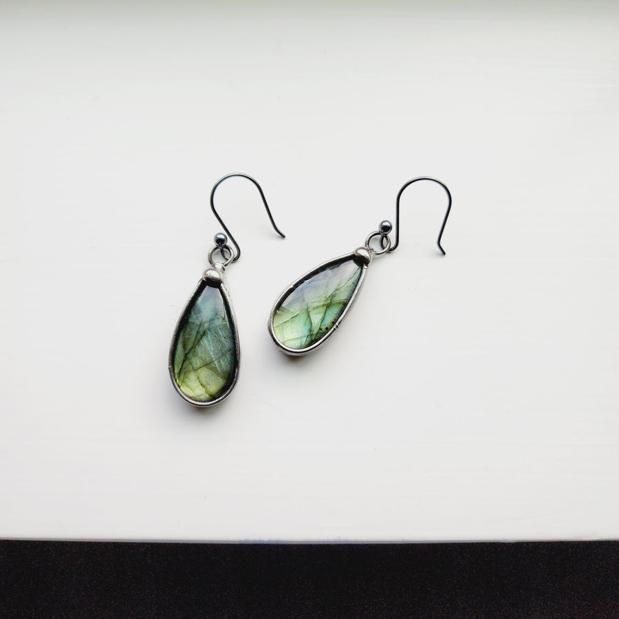 Labradorite Earrings, Green Flash - SOLD