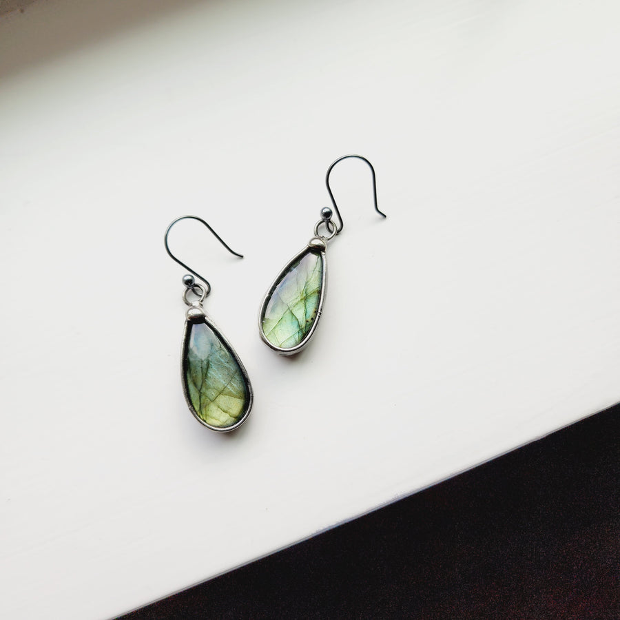 Labradorite Earrings, Green Flash - SOLD