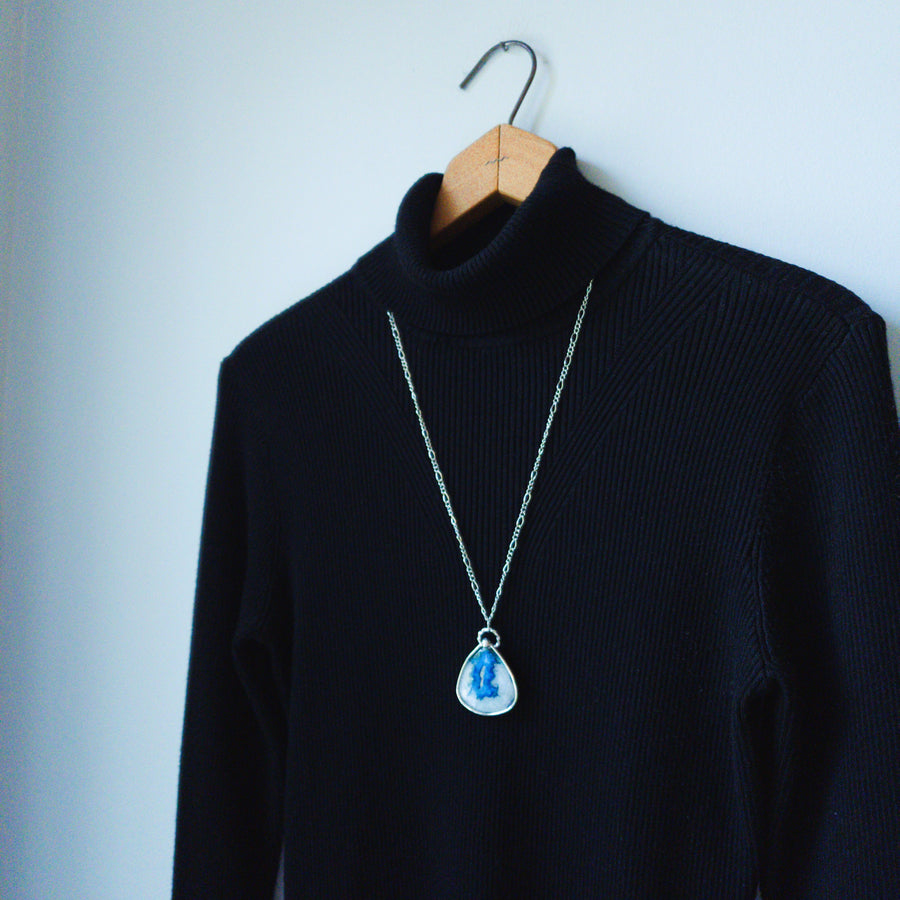 Large Blue Agate Druzy Pendant Necklace - SOLD