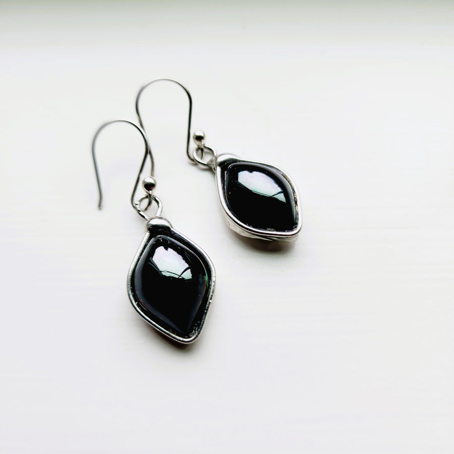 Black Hematite Feminine Earrings, Fancy Navette