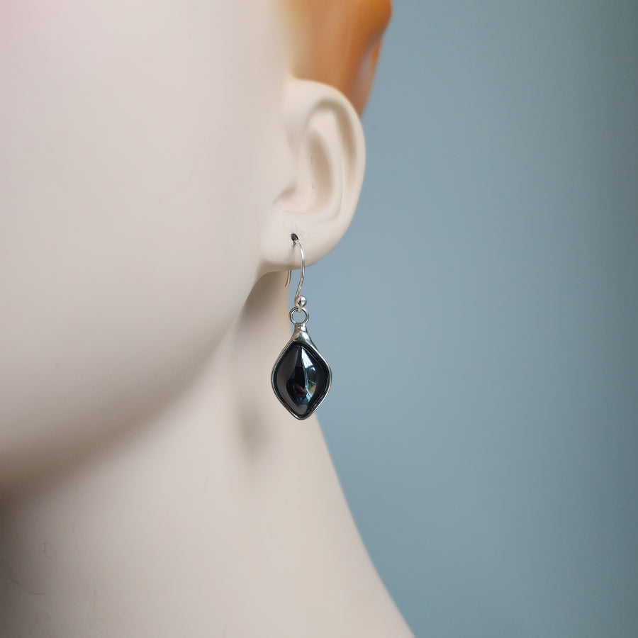 Black Hematite Feminine Earrings, Fancy Navette