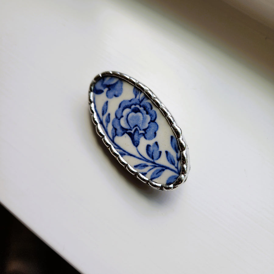 Repurposed Blue and White China Plate Brooch