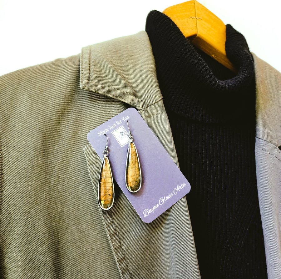 Long Pear Shaped Labradorite Earrings