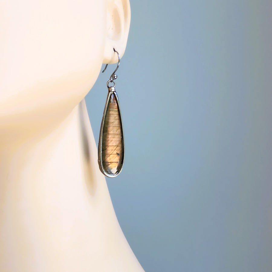 Long Pear Shaped Labradorite Earrings