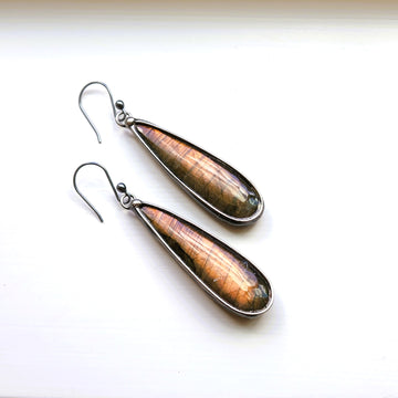 Long Pear Shaped Labradorite Earrings