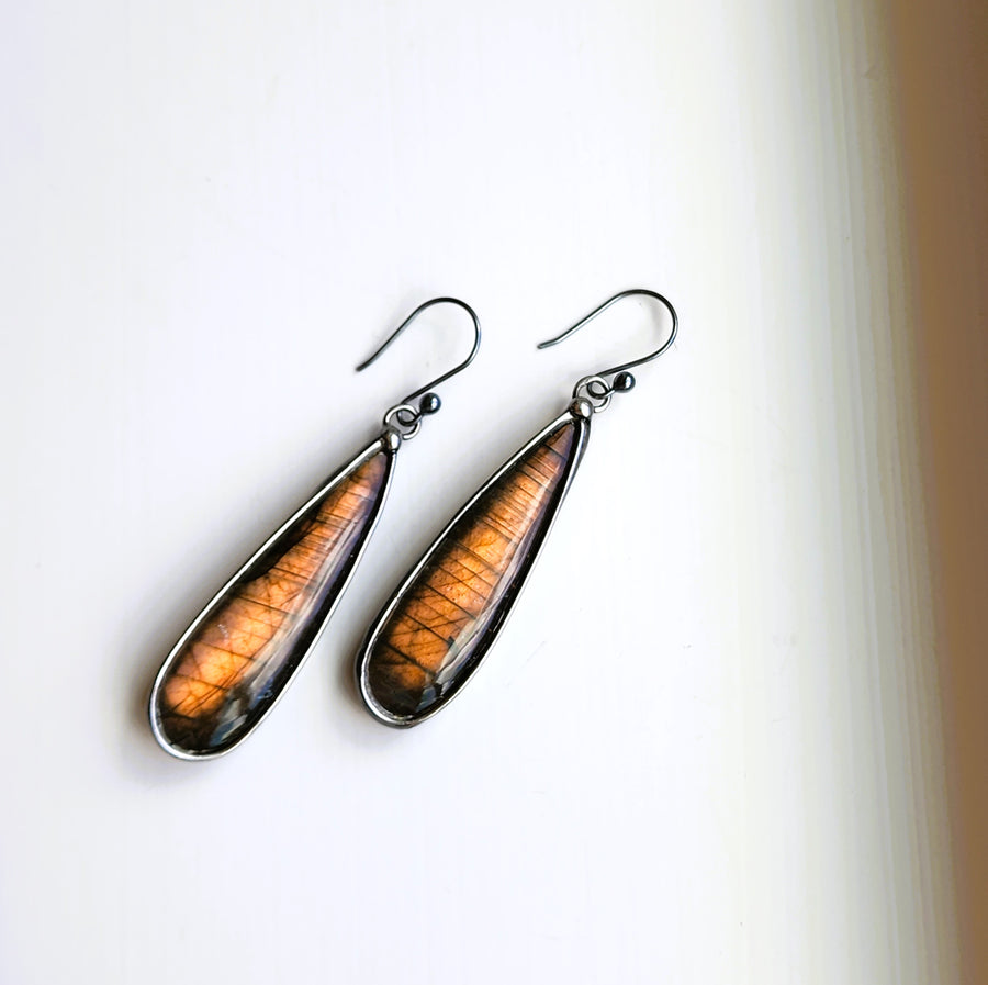 Long Pear Shaped Labradorite Earrings