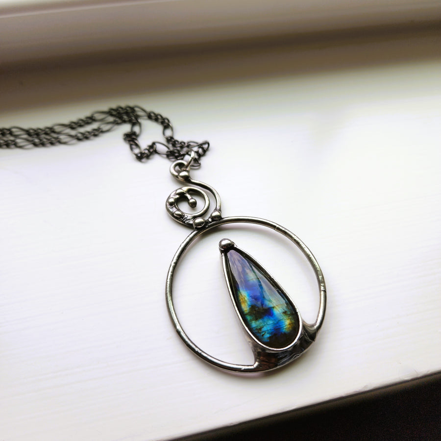 Feminine Statement Pendant with Pear Labradorite - SOLD