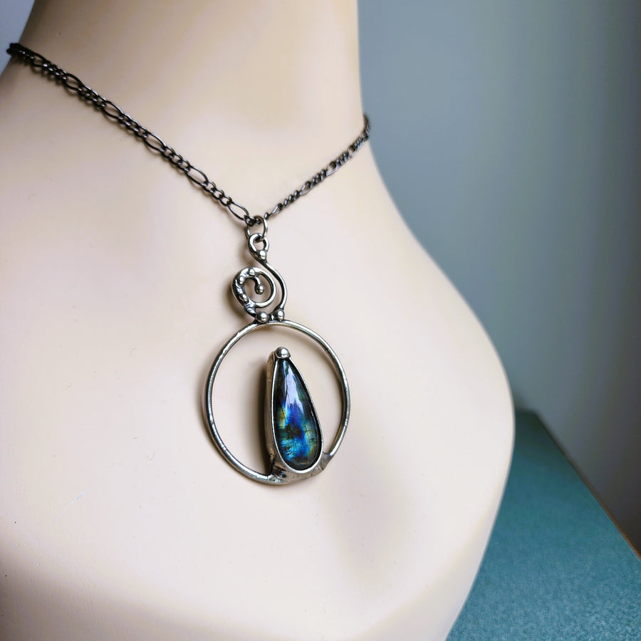 Feminine Statement Pendant with Pear Labradorite - SOLD