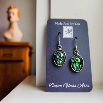 Green Glass Opal Earrings