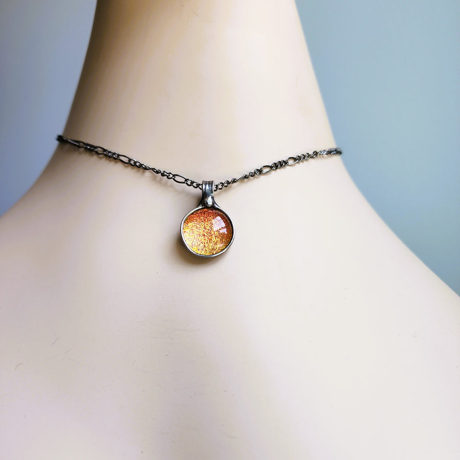 Orange Dot Pendant, Dichroic Fused Glass