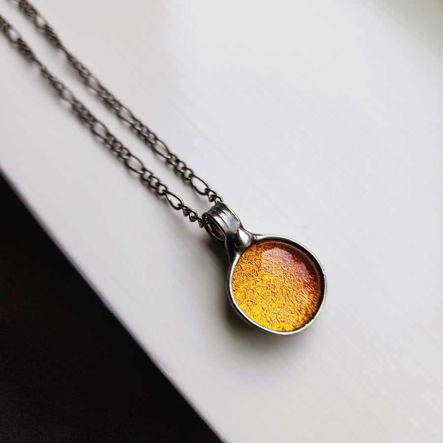 Orange Dot Pendant, Dichroic Fused Glass