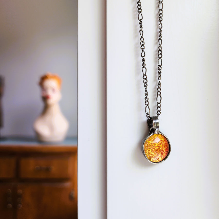 Orange Dot Pendant, Dichroic Fused Glass